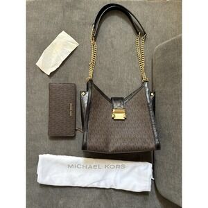 MICHAEL KORS Whitney Signature Small Logo Brown Purse, Wallet, Dustbag MSRP $457